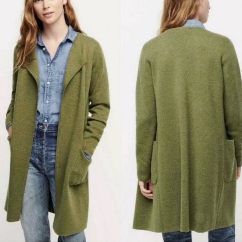J. Crew Juliette Collarless Merino Wool Sweater-blazer in Heather Cilantro.